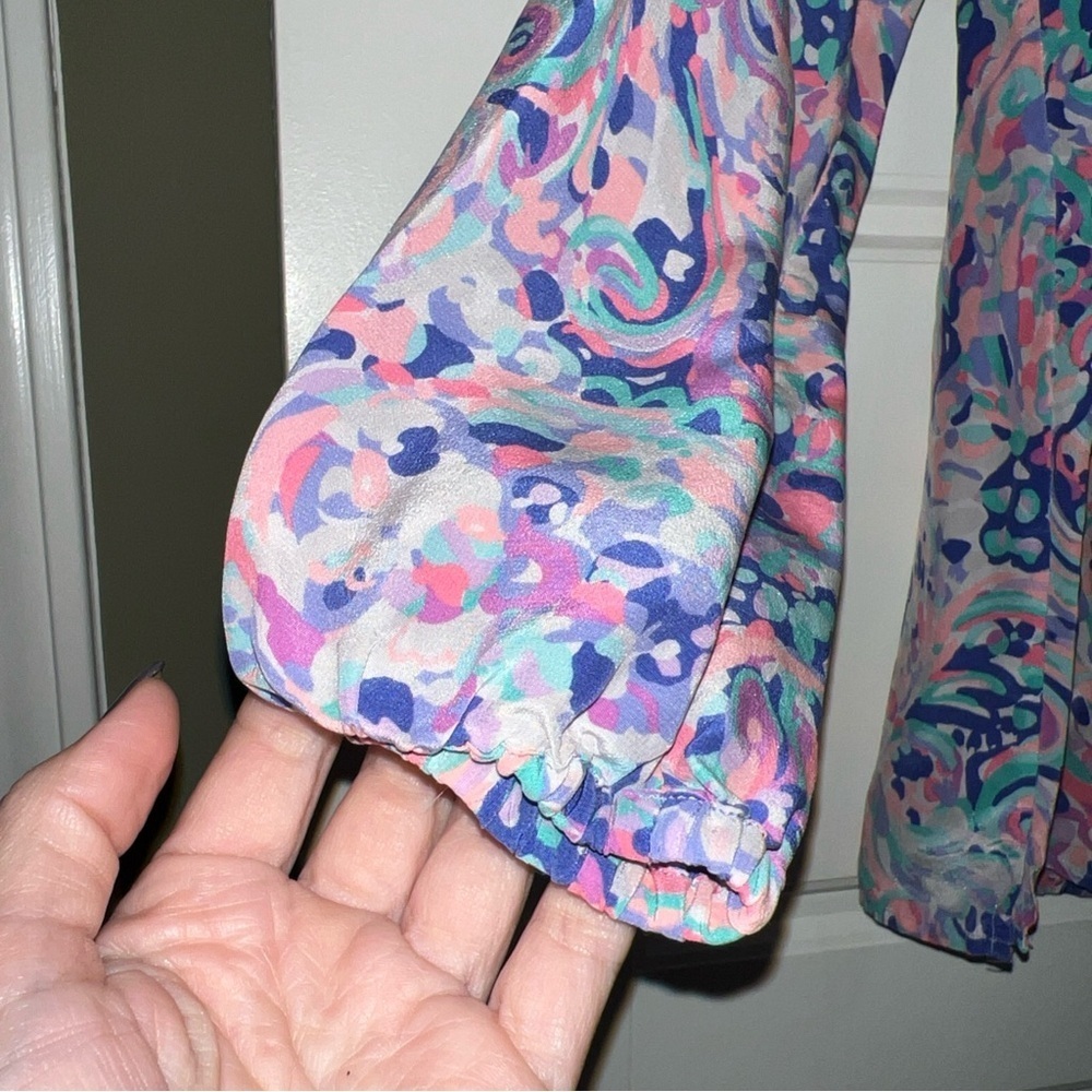 Lilly Pulitzer Elsa silk xxs purple pink colorful office work lightweight - Picture 4 of 7